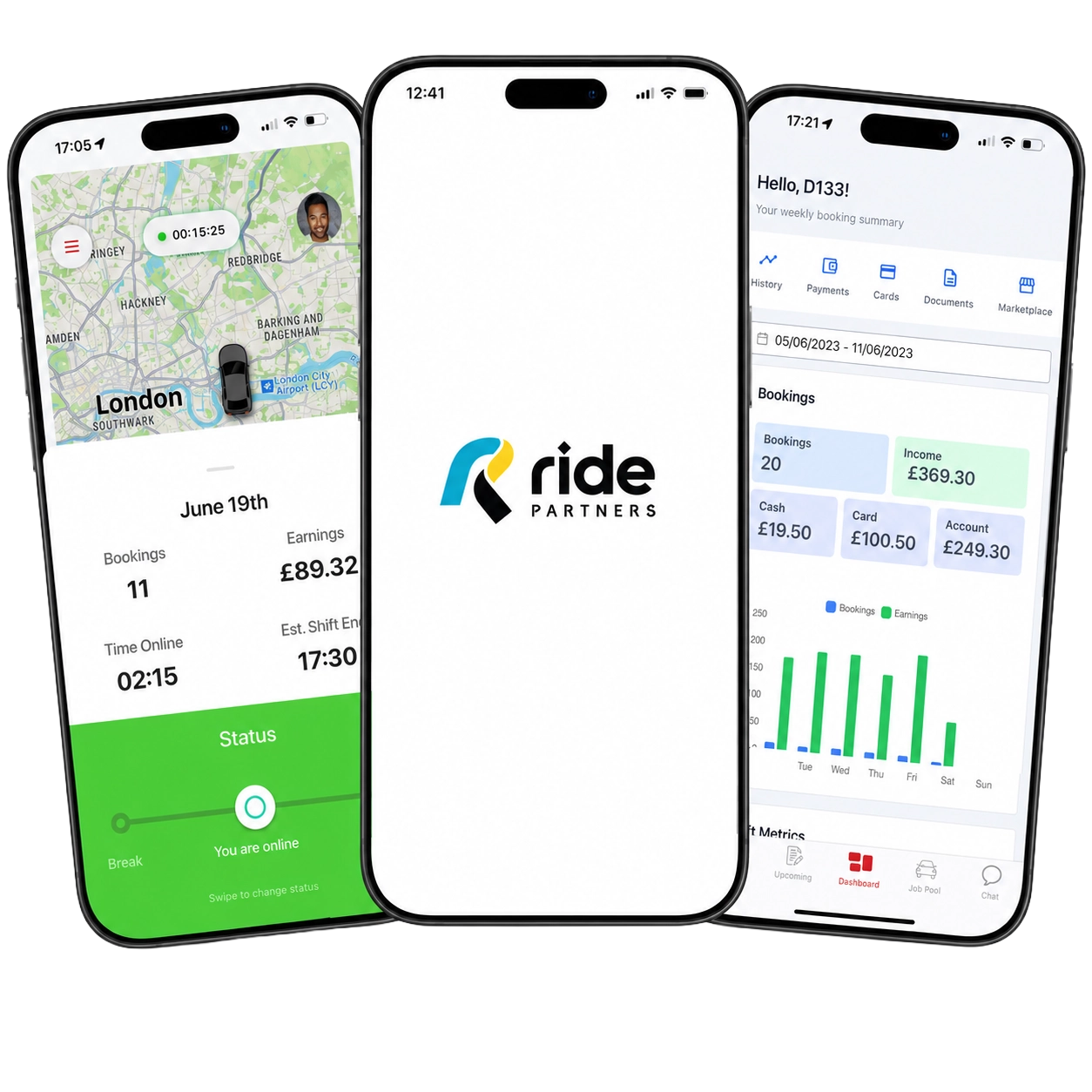 Ride app booking screens